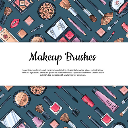 Vector hand drawn makeup products backgroundのイラスト素材