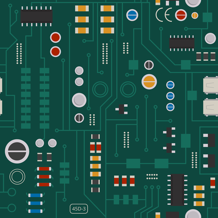 Seamless pattern of electronic circuit with diodes, chips and transistorsのイラスト素材