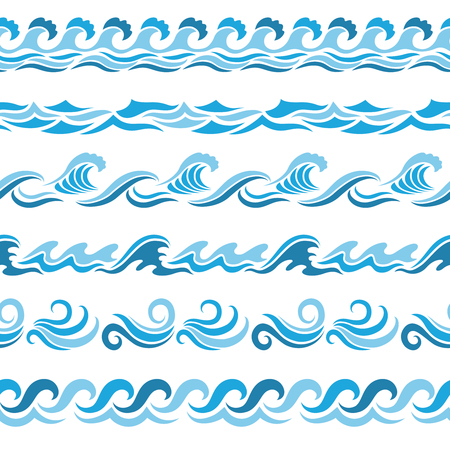 Horizontal seamless patterns with stylized blue wavesのイラスト素材