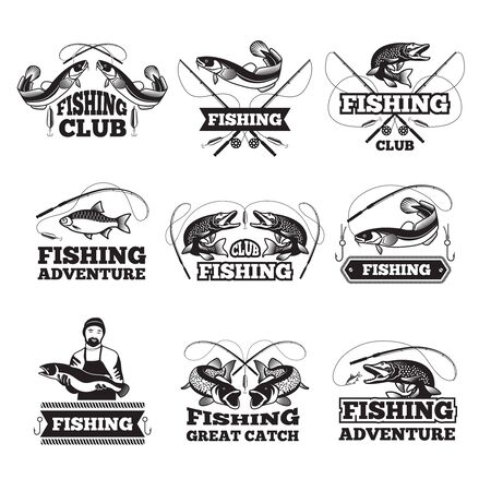Fishing club badges or labels design template with place for your textのイラスト素材