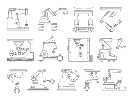 Robotic machines for production. Mono line vector pictures setのイラスト素材