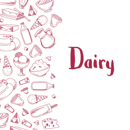Vector sketched dairy products illustrationのイラスト素材