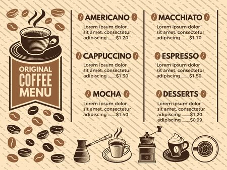 Invitation in cafe. Menu of coffee house. Pictures in vector style illustration.のイラスト素材