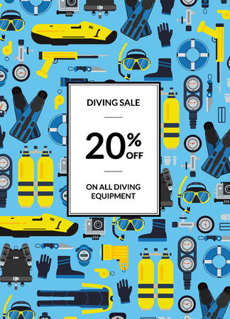 Vector underwater diving equipment sale poster with place for text illustrationのイラスト素材