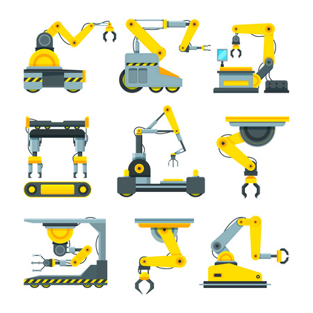 Robotic hands for machine industry. Illustrations of mechanical industrial equipment.のイラスト素材