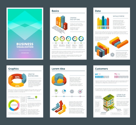 Design of annual reports with colored pictures of chartsのイラスト素材