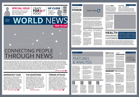 Different articles in newspaper. Vector design template with place for your text. Newspaper article, press page print illustrationのイラスト素材