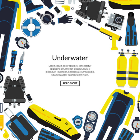 Vector underwater diving equipment illustrationのイラスト素材
