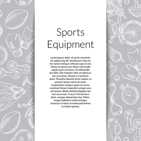 Vector banner and poster with hand drawn sports equipment background illustrationのイラスト素材