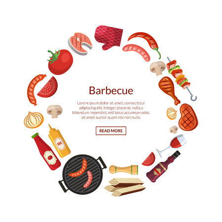Vector illustration with barbecue, grill or steak cookingのイラスト素材