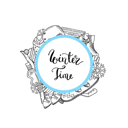 Vector hand drawn winter sports equipmentのイラスト素材
