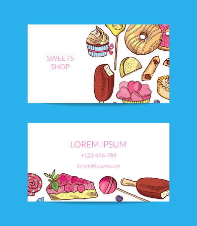 Vector hand drawn sweets or pastry shop business card template.のイラスト素材