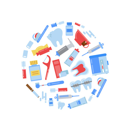 Vector flat style teeth hygiene icons circle concept illustration.のイラスト素材