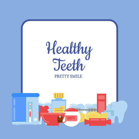 Vector flat style teeth hygiene icons illustration.のイラスト素材