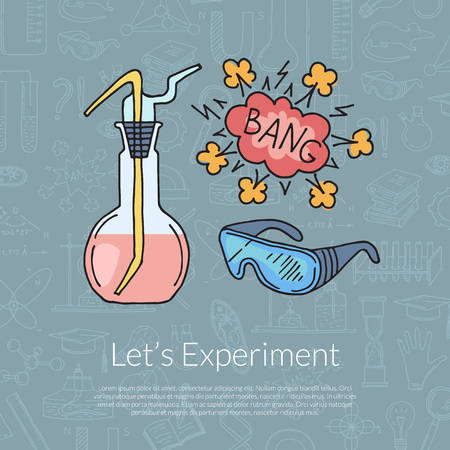 Vector sketched science or chemistry elements on science elements backgroundのイラスト素材