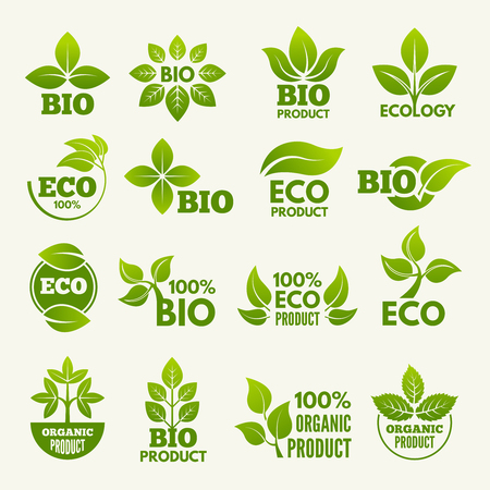 Organic eco labels with designs of leaves.のイラスト素材