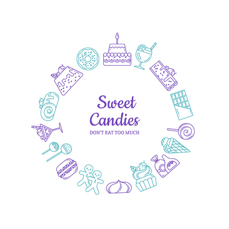 Vector linear style sweets iconsのイラスト素材