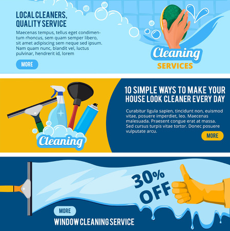 Banners set with concept illustrations of cleaning service theme. Vector illustration.のイラスト素材