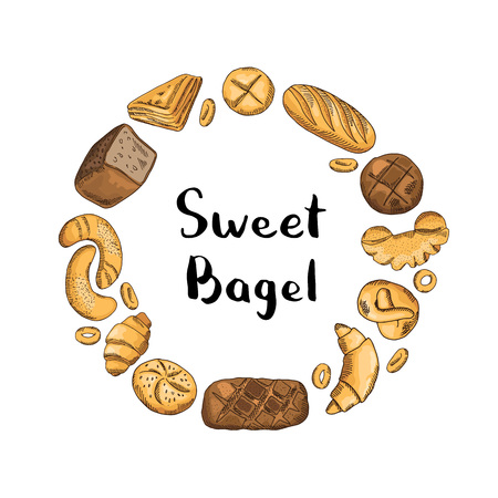 Vector hand drawn colored bakery elementsのイラスト素材