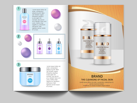Design template of magazine. Vector pictures of cosmetics bottles and place for your textのイラスト素材
