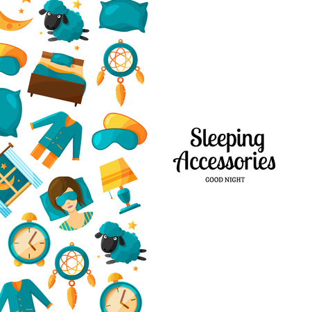 Vector background with cartoon sleep elements and place for textのイラスト素材