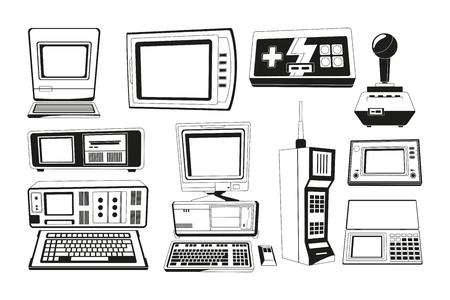 Monochrome illustrations of technician gadgetsのイラスト素材