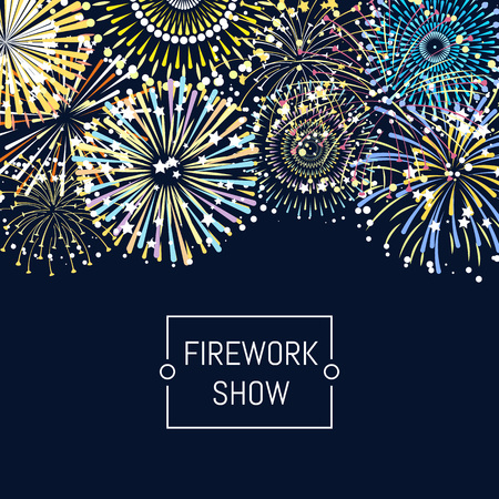 Vector banner or poster fireworks background illustration with place for textのイラスト素材