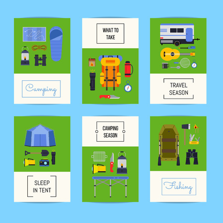 Vector set of cards with flat style camping elementsの写真素材