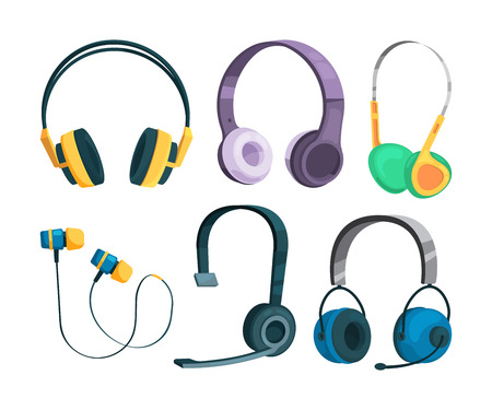 Set of illustrations of various headphonesのイラスト素材