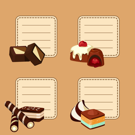 Vector set of stickers with cartoon chocolate candiesのイラスト素材