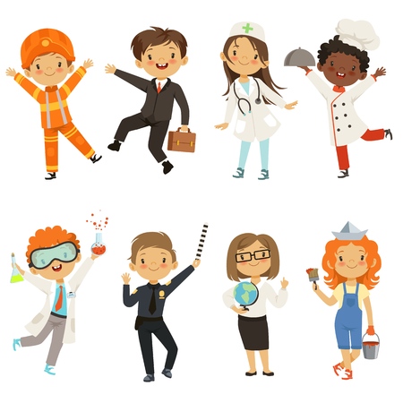 Young kids boys and girls of different professionsのイラスト素材