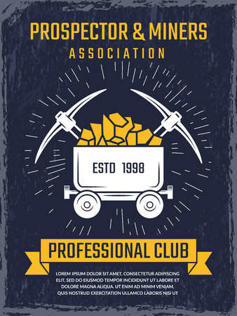 Poster design template of mineral and gold mining theme. Vector emblemsのイラスト素材