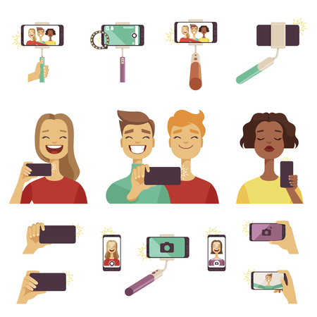 Various tools and accessories for selfiesのイラスト素材