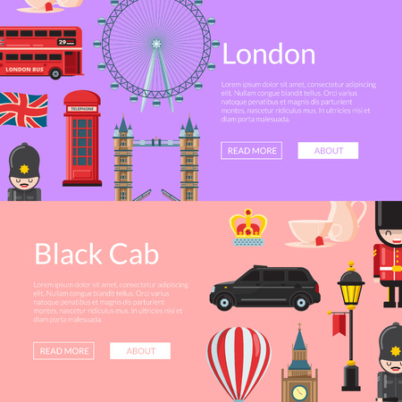 Vector cartoon London sights banners illustrationのイラスト素材