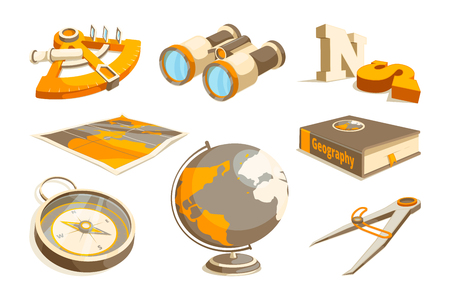 Vector monochrome symbols of exploration and geographyのイラスト素材