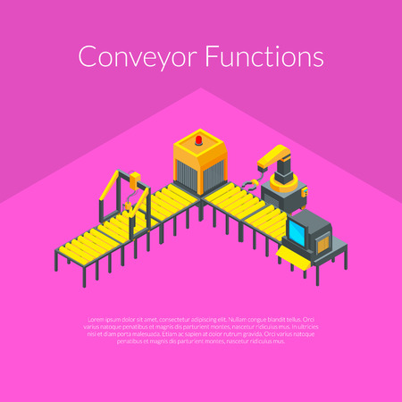 Vector isometric conveyor elements concept illustration for industrial bannerのイラスト素材
