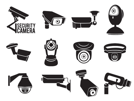 Monochrome vector illustrations of security video camerasのイラスト素材