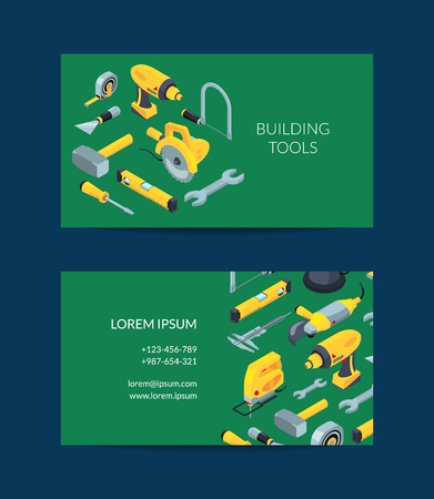 Vector construction tools isometric icons card templateのイラスト素材