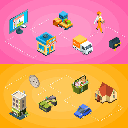 Vector isometric online shopping icons infographic concept illustrationのイラスト素材