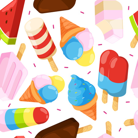 Ice cream seamless pattern. Colored cartoon pictures of ice creamの写真素材