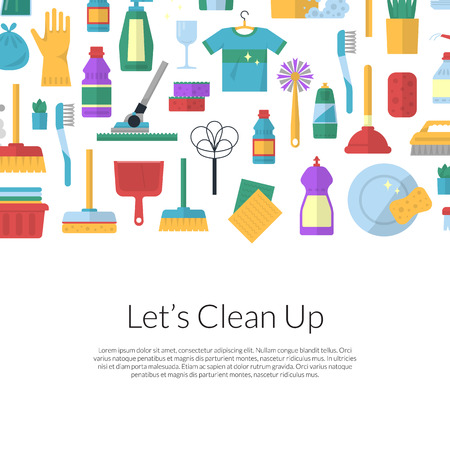 Vector cleaning flat icons background with place for text illustrationのイラスト素材