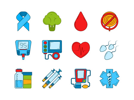 Diabetic medical symbols. Insulin, syringe and other medical icons setの写真素材