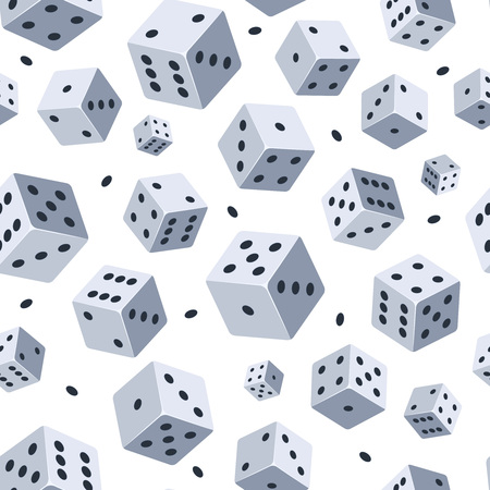 Dice vector pattern. Seamless background with picture of dice. Illustrations for game club or casinoの写真素材