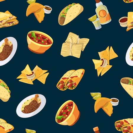 Vector cartoon mexican food pattern or background illustrationの写真素材