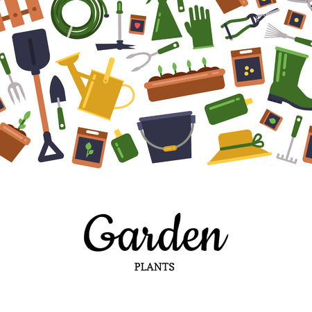 Vector flat gardening icons background with place for text illustrationのイラスト素材