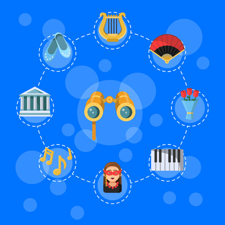 Vector flat theatre icons info graphic page banner for web concept illustrationのイラスト素材