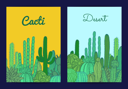 Vector hand drawn desert cacti plants card or flyer template illustrationのイラスト素材