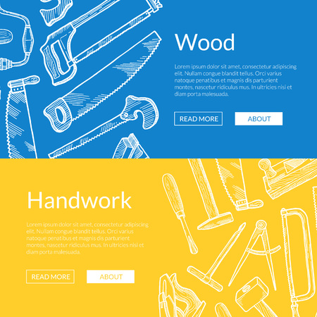Vector hand drawn woodwork elements web banner poster templates illustrationのイラスト素材