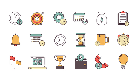 Productive management icon. Business productivity remind services save time employees forecast vector linear symbols isolated. Business punctuality clock, reminder deadline productivity illustrationのイラスト素材