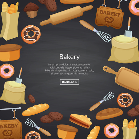 Vector cartoon bakery background illustration place for text. Ad banner and posterのイラスト素材